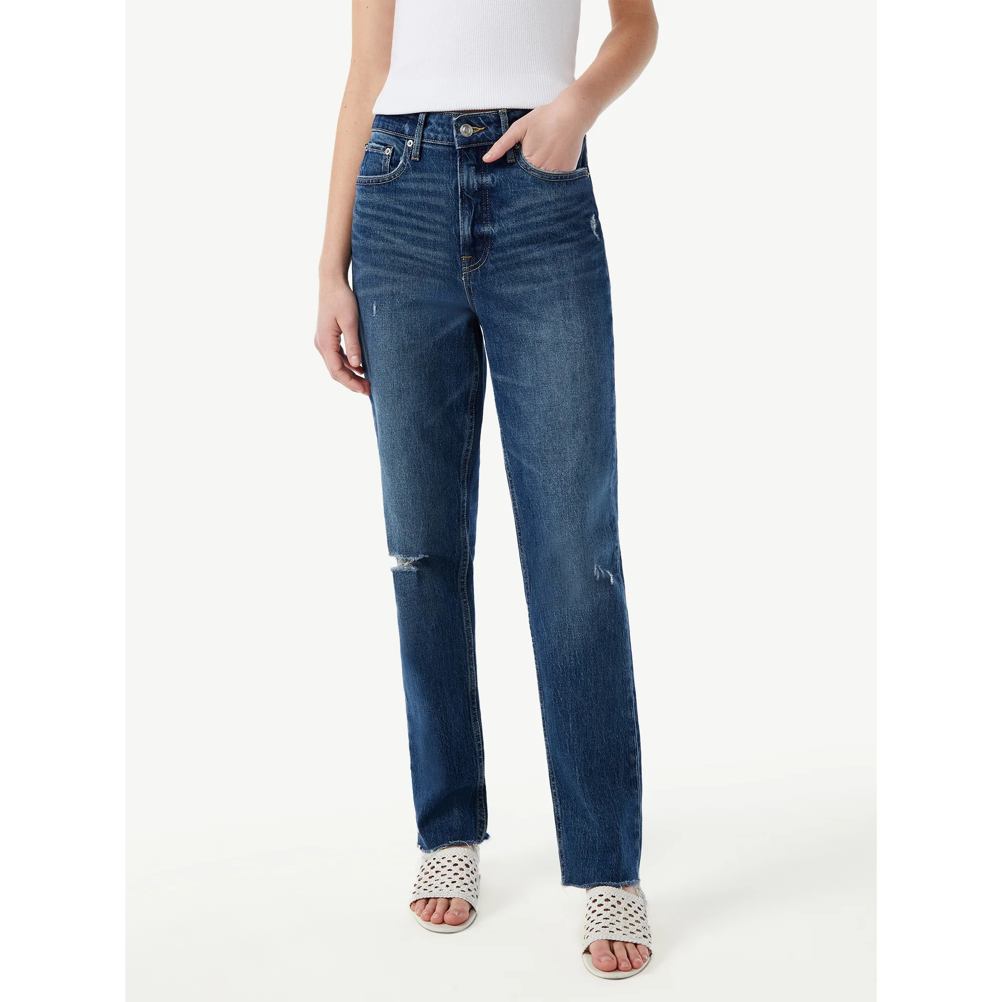 Free Assembly Women s Super High Rise Straight Jeans | Walmart (US)