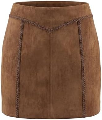 LADYFUL Women's Faux Suede Mini Skirt Stretchy Mid Waist Zipper Back Bodycon Wrap A-Line Skirt | Amazon (US)