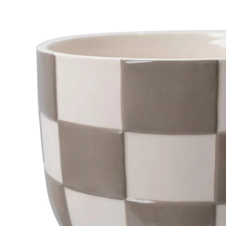 Mainstays Lennon 8.1" x 8.1" x 6" Round Birch Gray Checkered Ceramic Planter | Walmart (US)