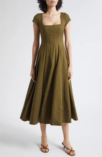 STAUD Short Sleeve Wells Dress in Dark Olive at Nordstrom Rack, Size 0 | Nordstrom Rack