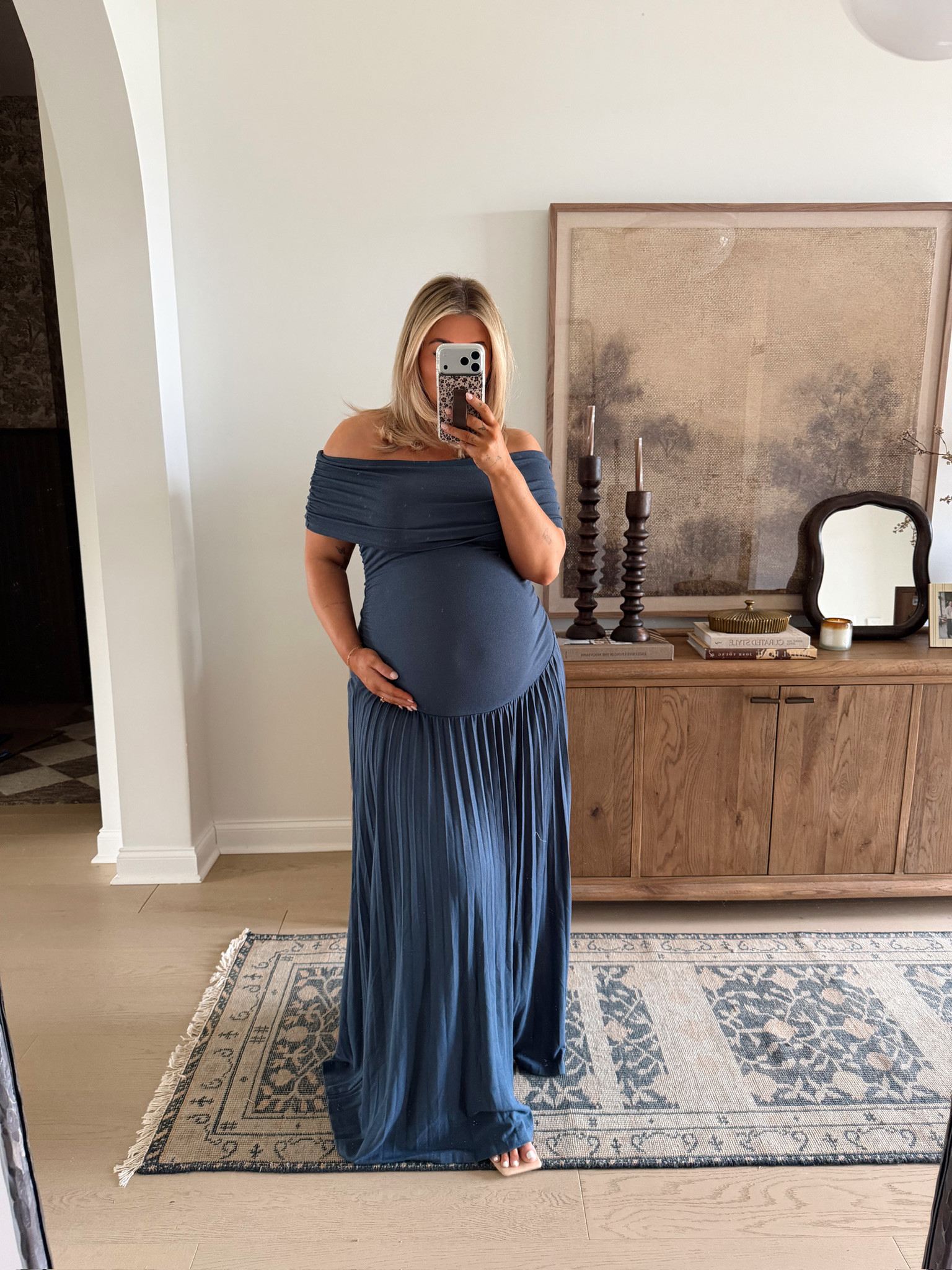 Cutie maxi dress for the bump! Would be cute for a baby boy baby shower🥹🤍 I am wearing a large 

#LTKBump #LTKWedding #LTKBaby