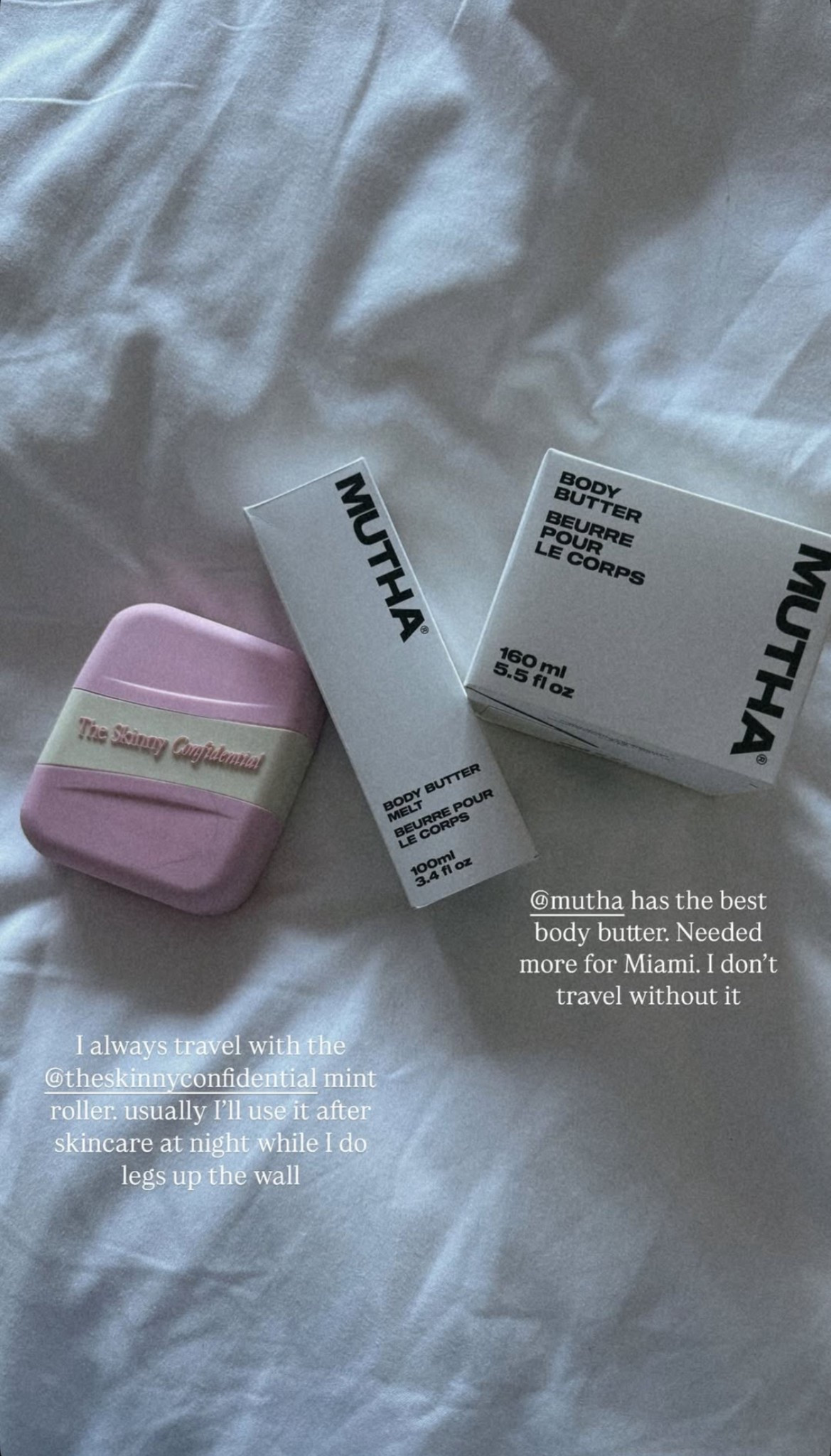 2 travel essentials! 

I always travel with my skinny confidential mint roller. usually I'll use it after skincare at night while I do legs up the wall.

Mutha  has the best body butter. Needed more for Miami. I don't travel without it!

#LTKTravel #LTKBeauty
