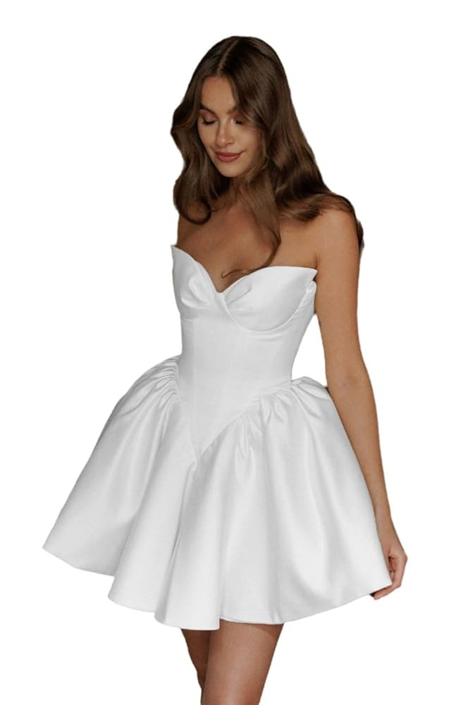 Women's Satin Short Wedding Dress Sweetheart Homecoming Dress for Teens A-Line Corset Mini Cockta... | Amazon (US)