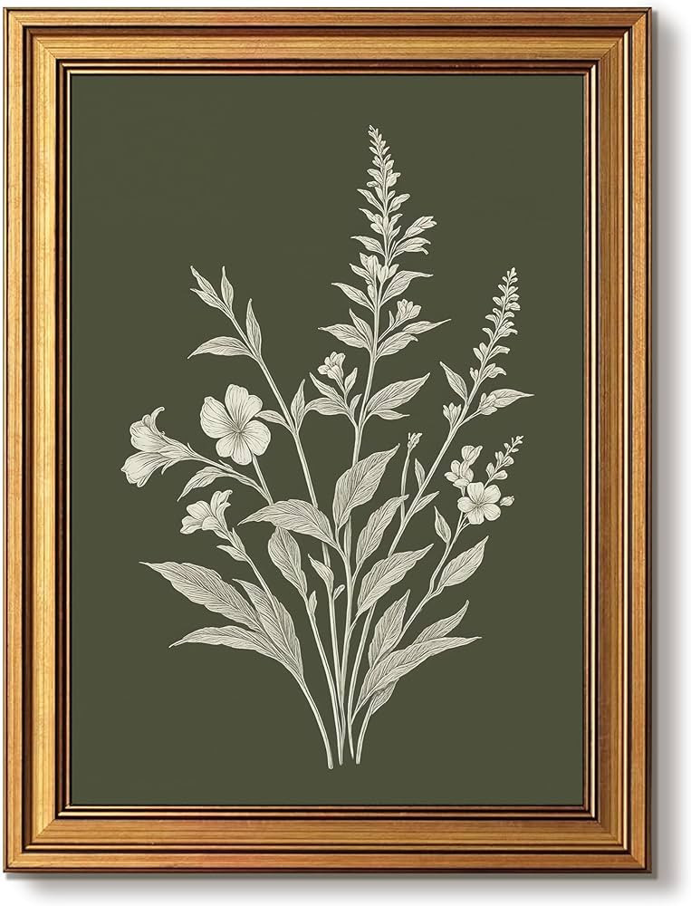 Gold Framed Wall Art, Botanical Floral Pictures Wall Decor, Plant Minimalist Canvas Prints Painti... | Amazon (US)