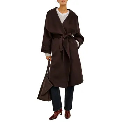 Rails Celeste Wool Blend Belted Wrap Coat in Chocolate at Nordstrom, Size Large | Nordstrom