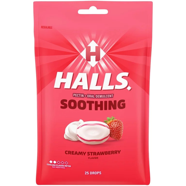 HALLS Soothing Creamy Strawberry Throat Drops, FSA/HSA Eligible, 25 Drops | Walmart (US)