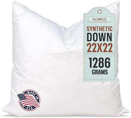 Pillowflex Synthetic Down Pillow Insert - 22x22 Down Alternative, Ultra Soft Large Square Throw P... | Amazon (US)