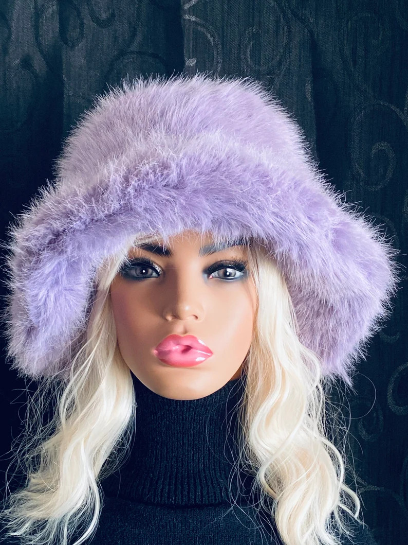 Purple Faux Fur Bucket Hat, Lavender Faux Fur Bucket Hat, Shaggy Fur Hat, Faux Fur Hat, Rave Hat,... | Etsy (US)