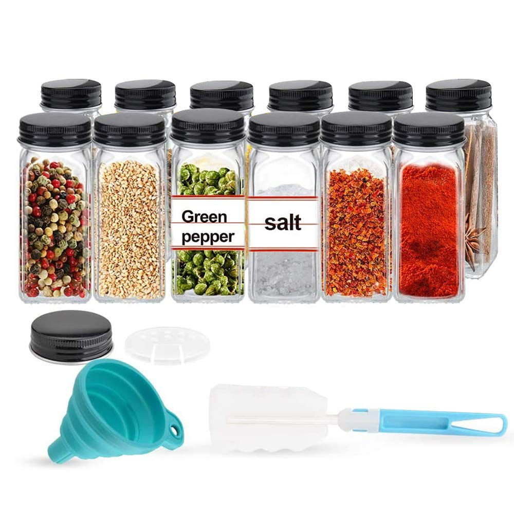 Koovon Glass Spice Jars with Airtight Screw-on Covers Shaker Lids Brush Labels Collapsible Silico... | Walmart (US)