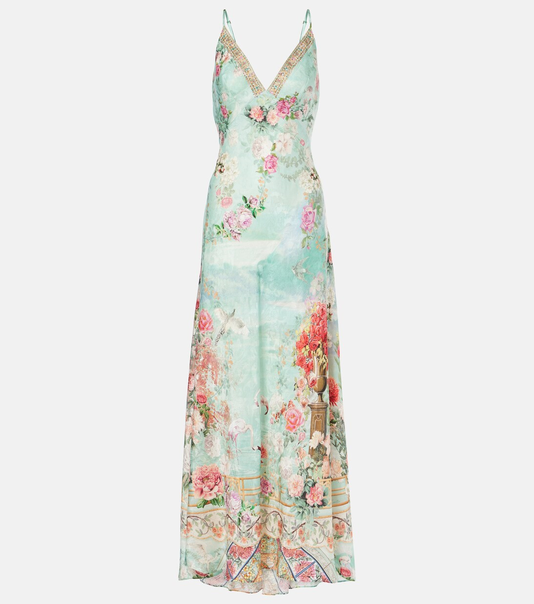 Printed ruffled satin slip dress | Mytheresa (UK)