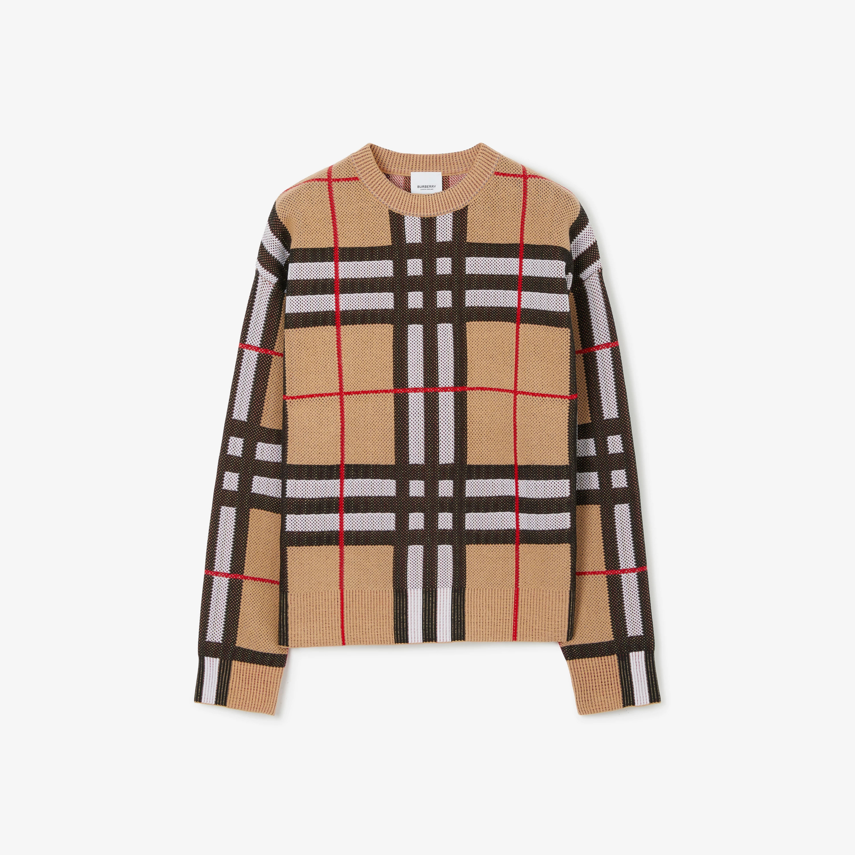 Check Technical Cotton Sweater in Archive Beige - Women | Burberry® Official | Burberry (US)