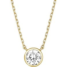 PAVOI 14K Gold Plated 1.00 ct (D Color, VVS Clarity) CZ Simulated Diamond Bezel-Set Solitaire Cho... | Amazon (US)