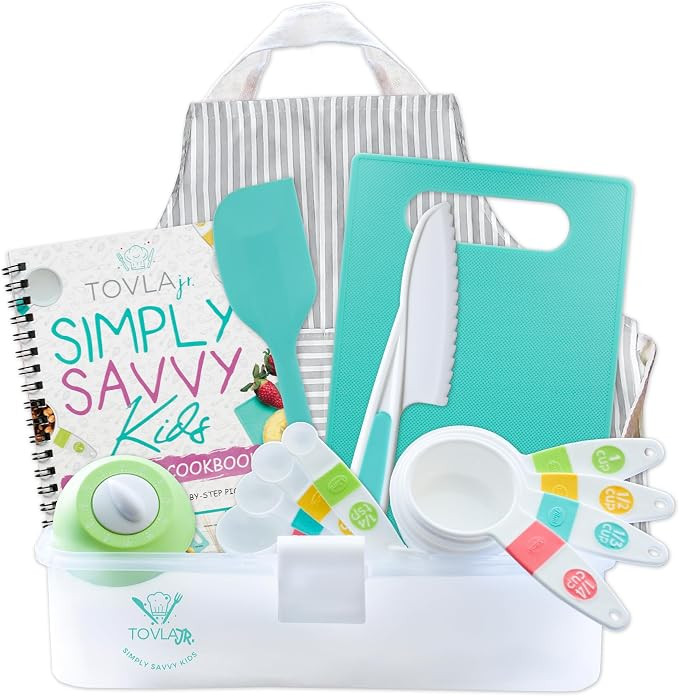 Tovla Jr. Kids Cooking Set - Montessori Kitchen Kit: Knife, Timer, Measuring Cups, Spoons, Apron,... | Amazon (US)