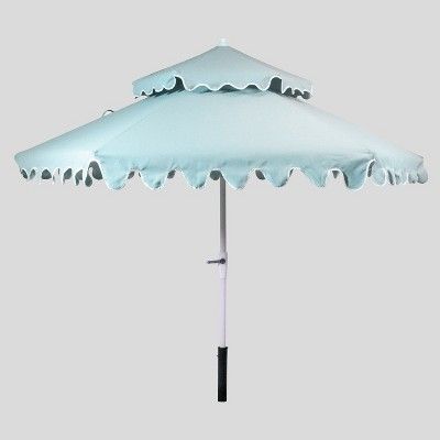 9' Tiered Scalloped Canopy Patio Umbrella Aqua - White Pole - Opalhouse™ | Target