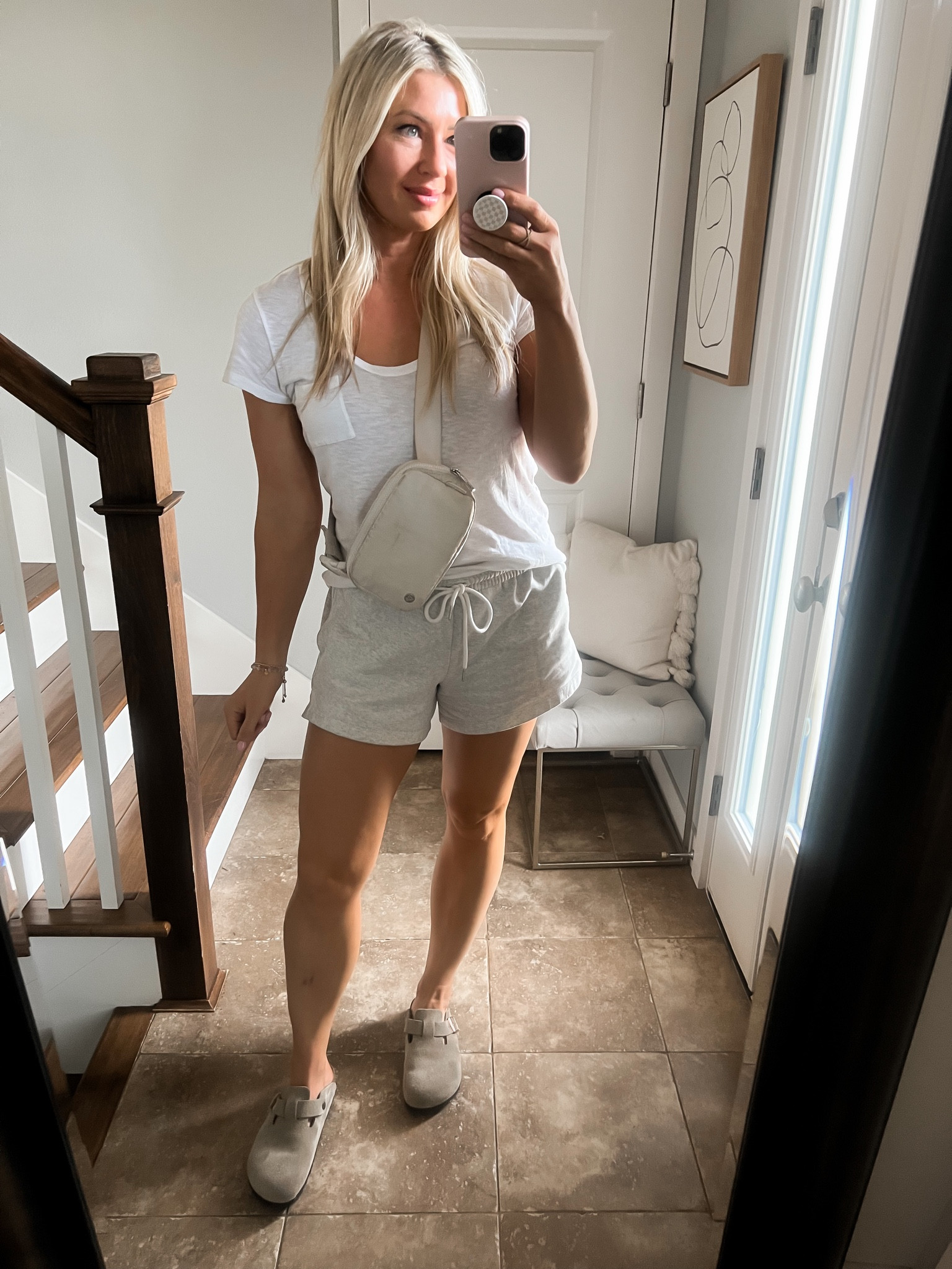 Boston Birkenstock clogs 
Abercrombie shorts 
Caslon T-shirt 

#LTKSeasonal #LTKstyletip #LTKunder50