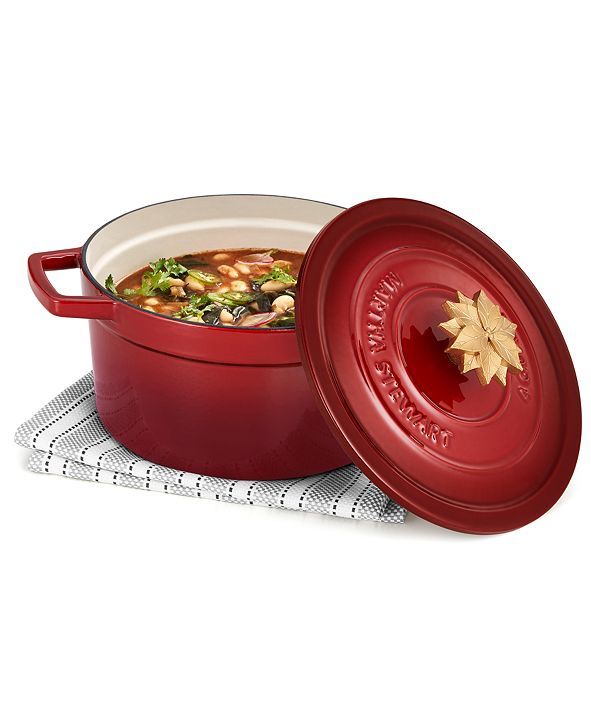4-Qt. Enameled Cast Iron Round Dutch Oven with Poinsettia Finial, Created for Macy's | Macys (US)