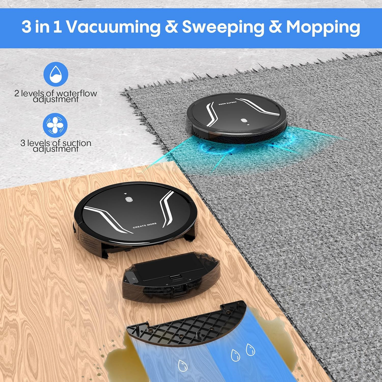 Bagotte Robot Vacuum and Mop, 5000Pa Mopping Robot Vacuum Cleaner with 3-in-1 Robotic Vacuum Clea... | Amazon (US)
