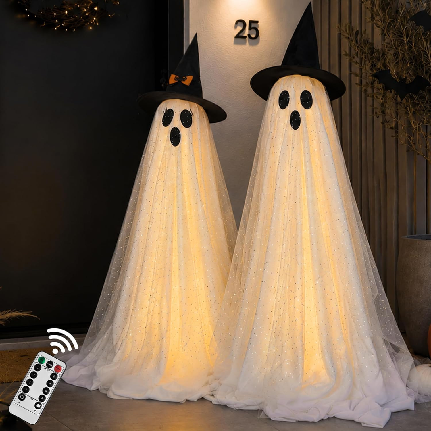 2Packs Halloween Decorations Outdoor,Halloween Party Decorations Indoor,Spooky Ghost Decor with Remote Control String Lights,Halloween Ghost Lights for Porches Yards Gardens Lawn | Amazon (US)