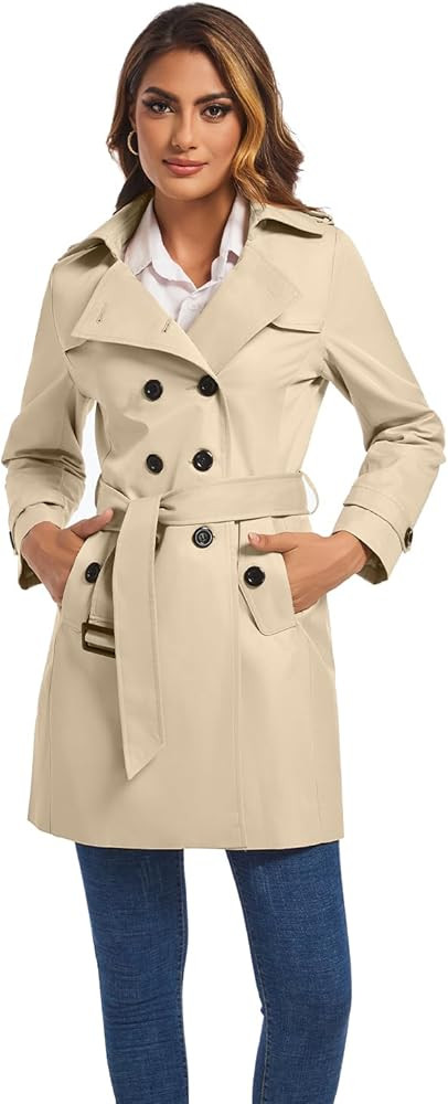 FARVALUE Women's Double Breasted Trench Coat Water Resistant Windbreaker Classic Belted Lapel Ove... | Amazon (US)