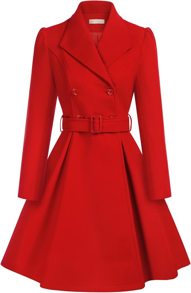 Belle Poque Women's Double Breasted Dress Coats Winter Trench Jacket with Belt | Amazon (US)