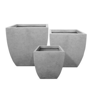 Square Natural Finish Lightweight Concrete and Weather Resistant Fiberglass Planters (Set of 3) | The Home Depot