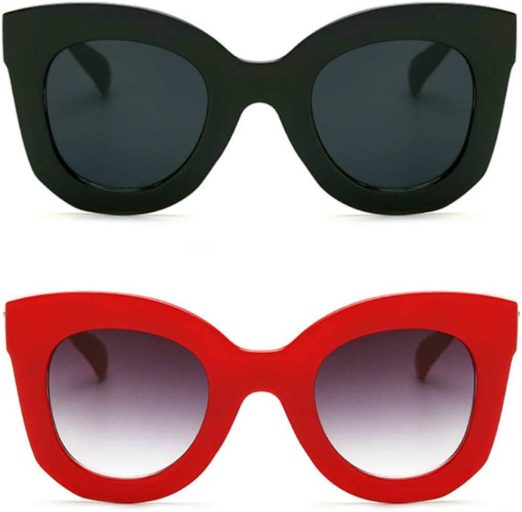 Butterfly Sunglasses Semi Cat Eye Glasses Plastic Frame Clear Gradient Lenses | Amazon (US)