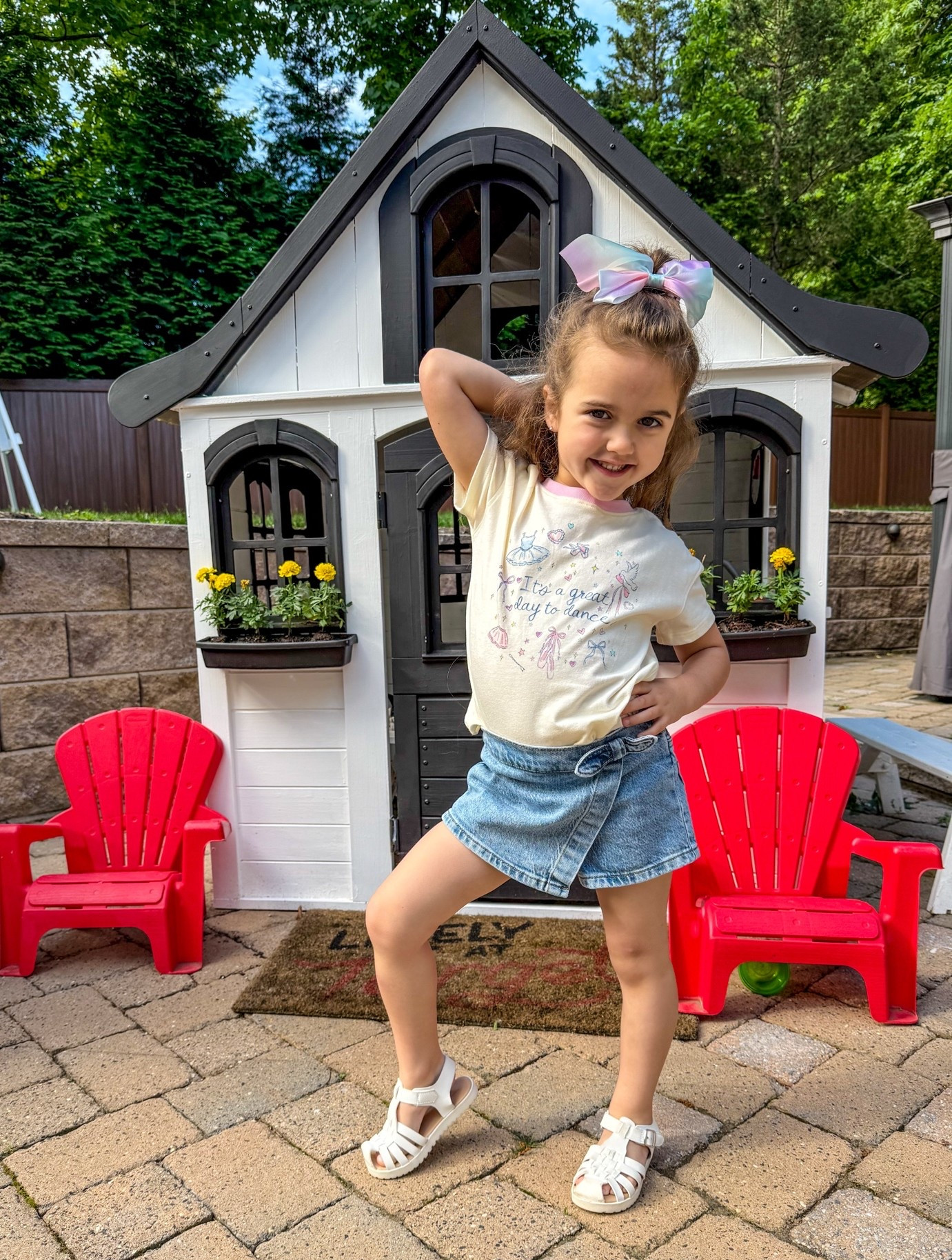 It’s a great day to dance ! Girls skort. Girls summer look. Camp looks. School looks target. Cat and Jack. KidKraft. KidKraft play house. Little tikes chairs. Outdoor kids chair.  Denim skort. Girls dance shirt. Cat and Jack kids. Cat and Jack girls

#LTKdayinmylife #LTKSaleAlert #LTKKids