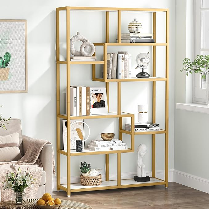 Tribesigns Bookshelf 5 Tier Etagere Bookcase, Modern Gold Book Shelf Organizer Display Rack with ... | Amazon (US)
