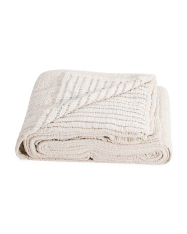 Made In Portugal Reversible Textured Cotton Stripe Blanket | TJ Maxx