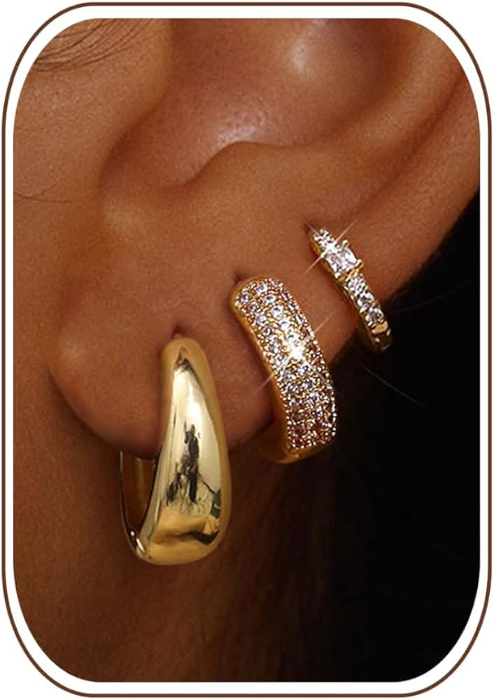 LOLIAS Small 14K Gold Plated Chunky Hoop Earrings for Women Hypoallergenic Silver Earrings Set fo... | Amazon (US)