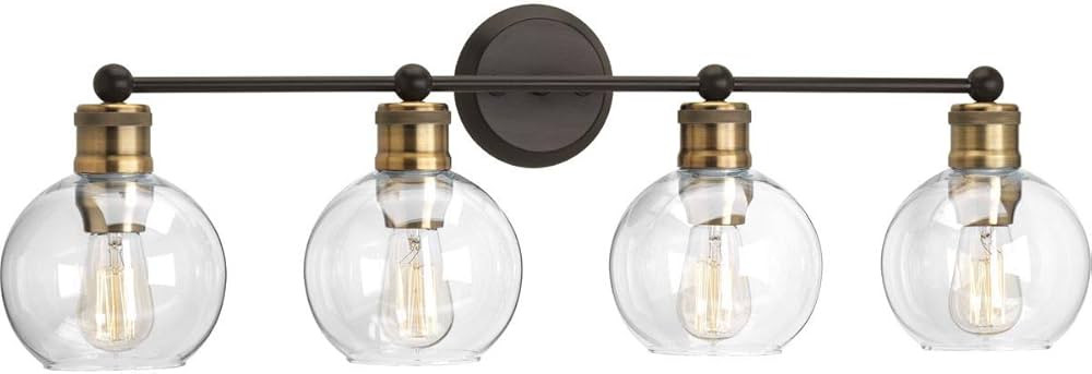 Hansford Collection 4-Light Clear Glass Coastal Bath Vanity Light Antique Bronze | Amazon (US)