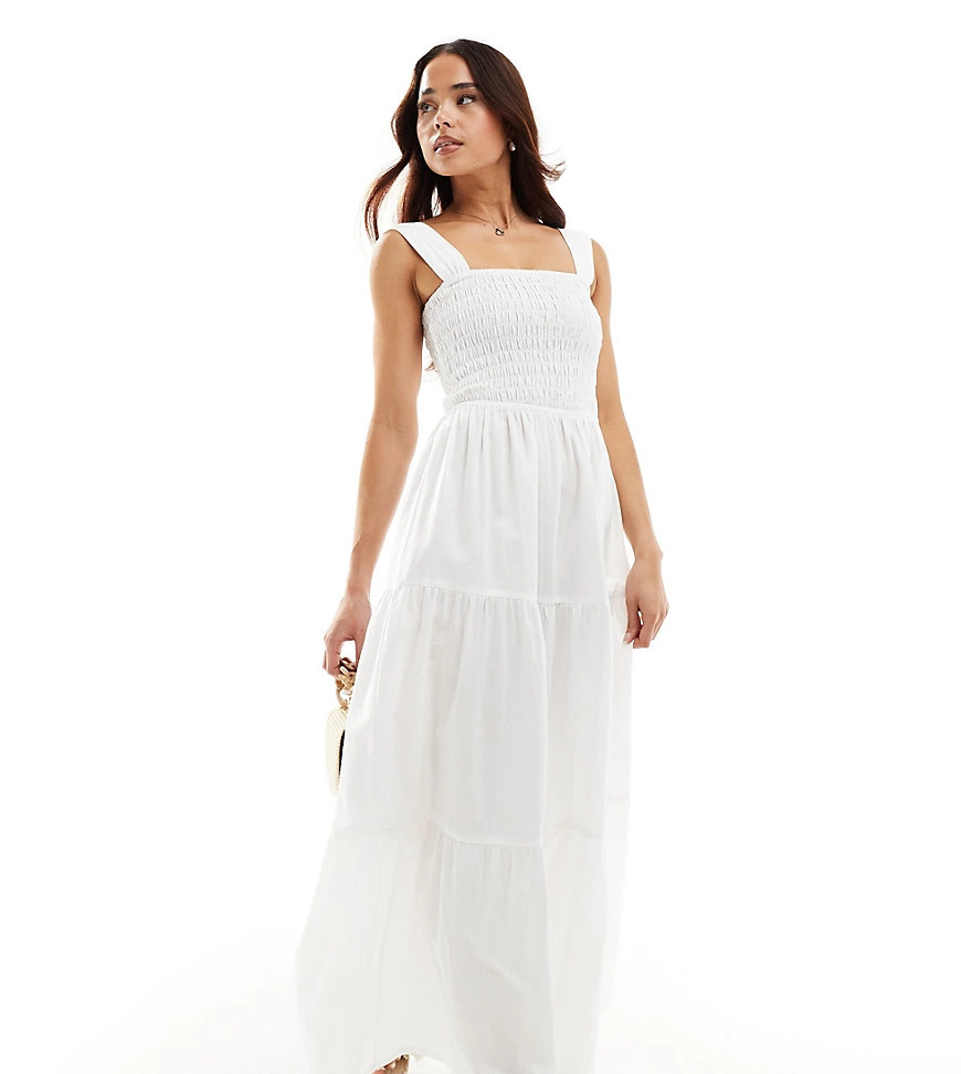 Esmee Exclusive shirred waist maxi summer dress in white | ASOS (Global)