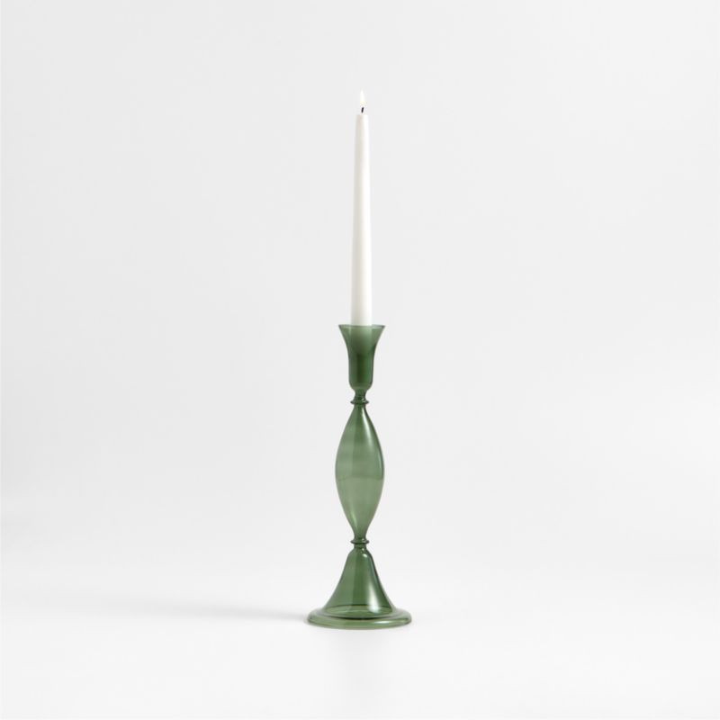 Milano Large Green Glass Taper Candle Holder 12.5" + Reviews | Crate & Barrel | Crate & Barrel