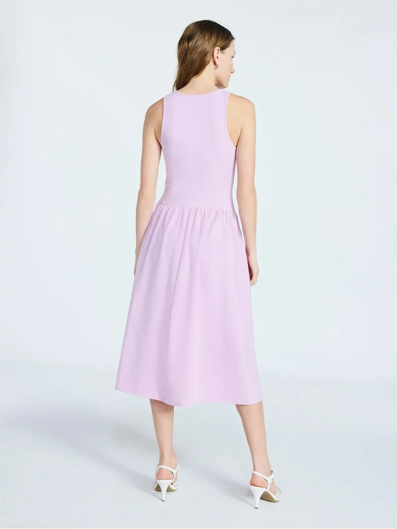 Scoop Women's and Women's Plus Stretch Cotton Blend Midi Basque Dress, Sizes XS-4X | Walmart (US)