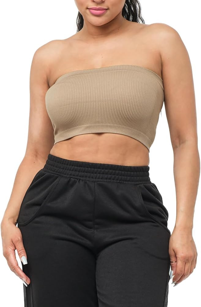 Urban Look Womens Ribbed Seamless Bandeau Tube Top Non-Padded | Amazon (US)