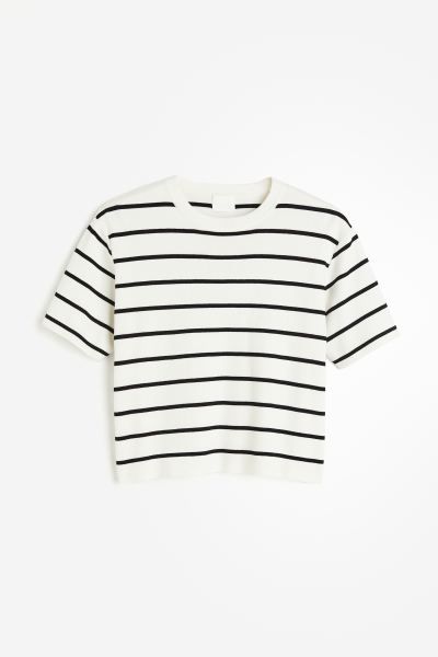 Fine-knit Top - White/black striped - Ladies | H&M US | H&M (US + CA)