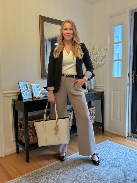 What to wear to work this spring 

Blazer with collared short sleeve shirt, crepe wide leg dress pants 

Got my normal size in everything 

Work tote and Mary Jane flats

#LTKSeasonal #LTKfindsunder100 #LTKworkwear
