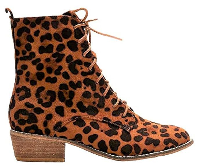 Beast Fashion Cassandra-01 Women Lace Up Combat Ankle High Leopard Print Boots | Amazon (US)
