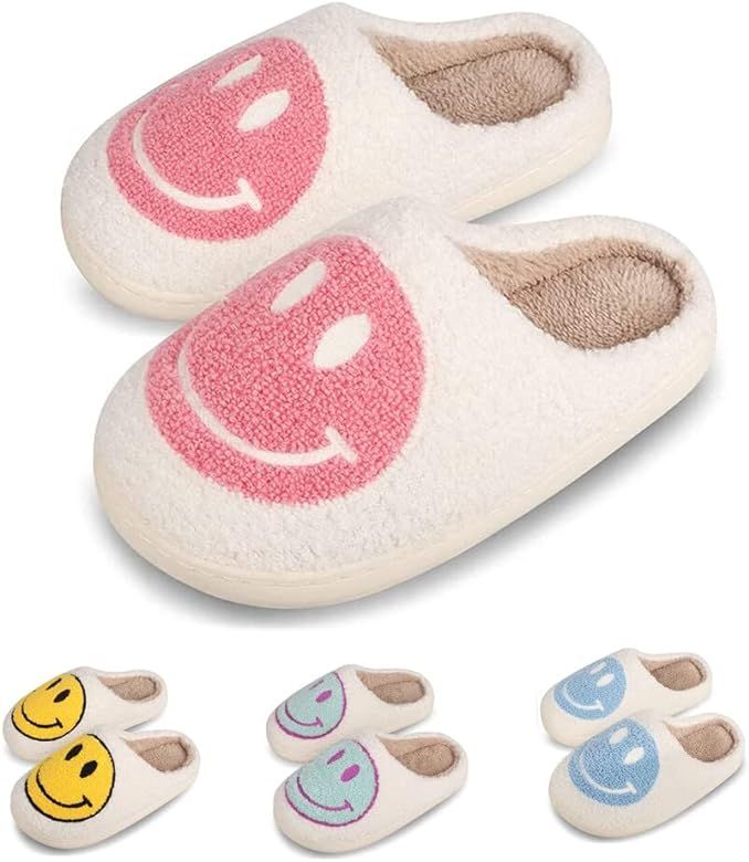 Girls Slippers Kids Cute Smiley Face Slippers Soft Plush Fluffy Happy Face Warm House Slippers fo... | Amazon (US)