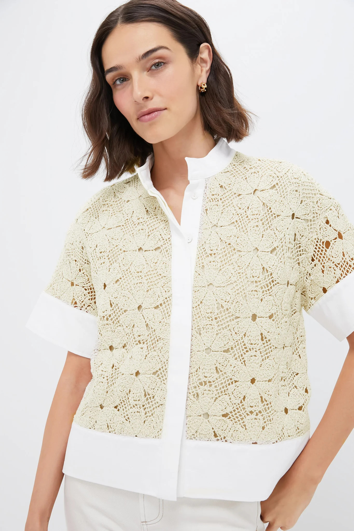 Tan Crochet Sofia Shirt | Tuckernuck (US)