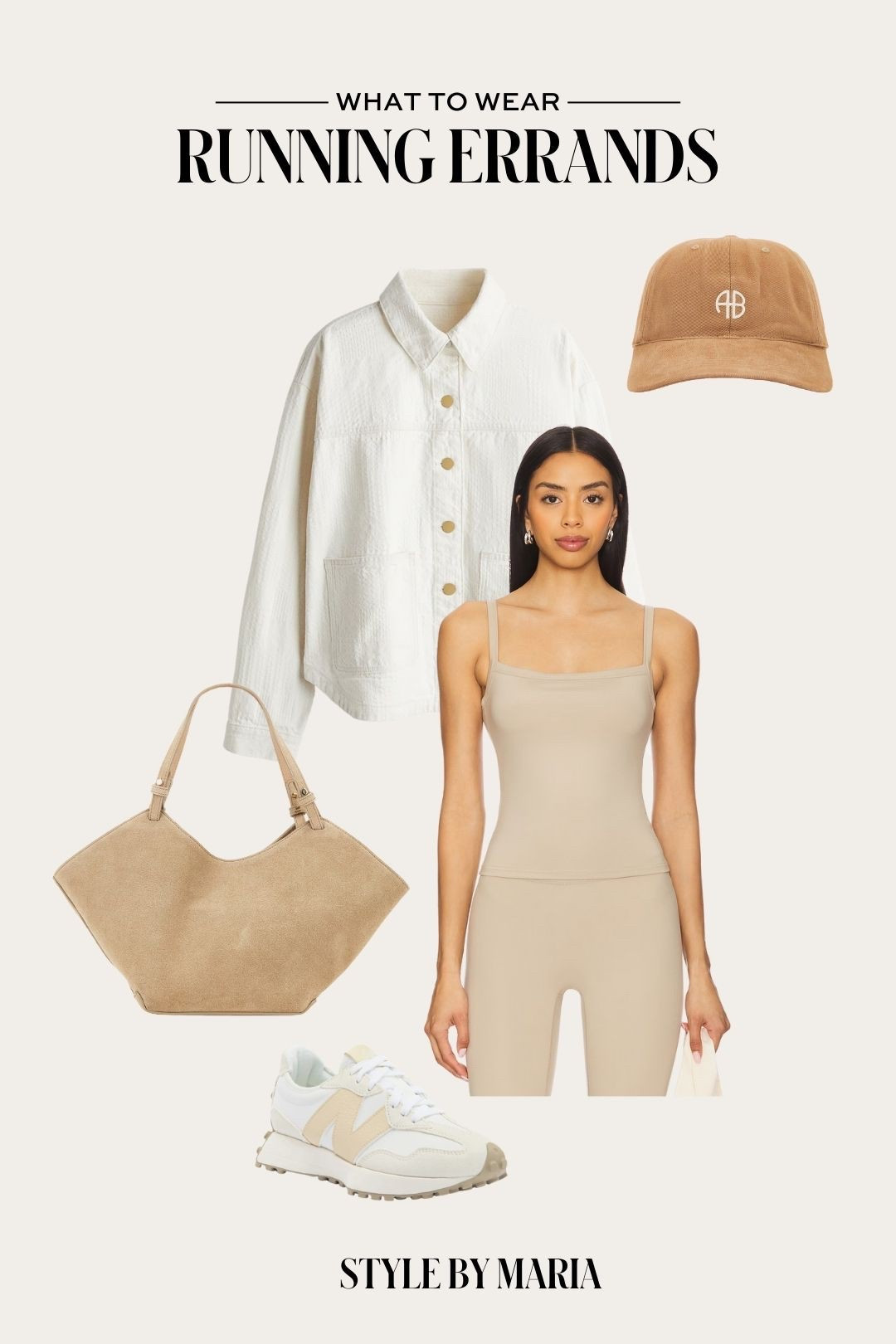 Casual weekend outfit
Beige workout set
H&M twill shirt
Flattered suede tote
New balance sneakers
Anine bing cap 

#LTKFindsUnder100 #LTKShoeCrush #LTKActive