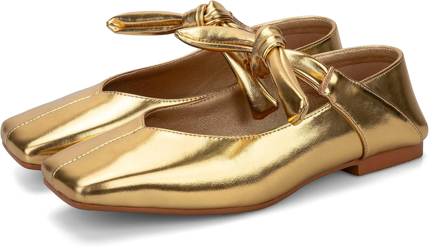 Yishaweiqi Bow Knot Ballet Flats Shoes for Women Bowtie Strap Ballerina Shoes Slip-on Square Toe ... | Amazon (US)
