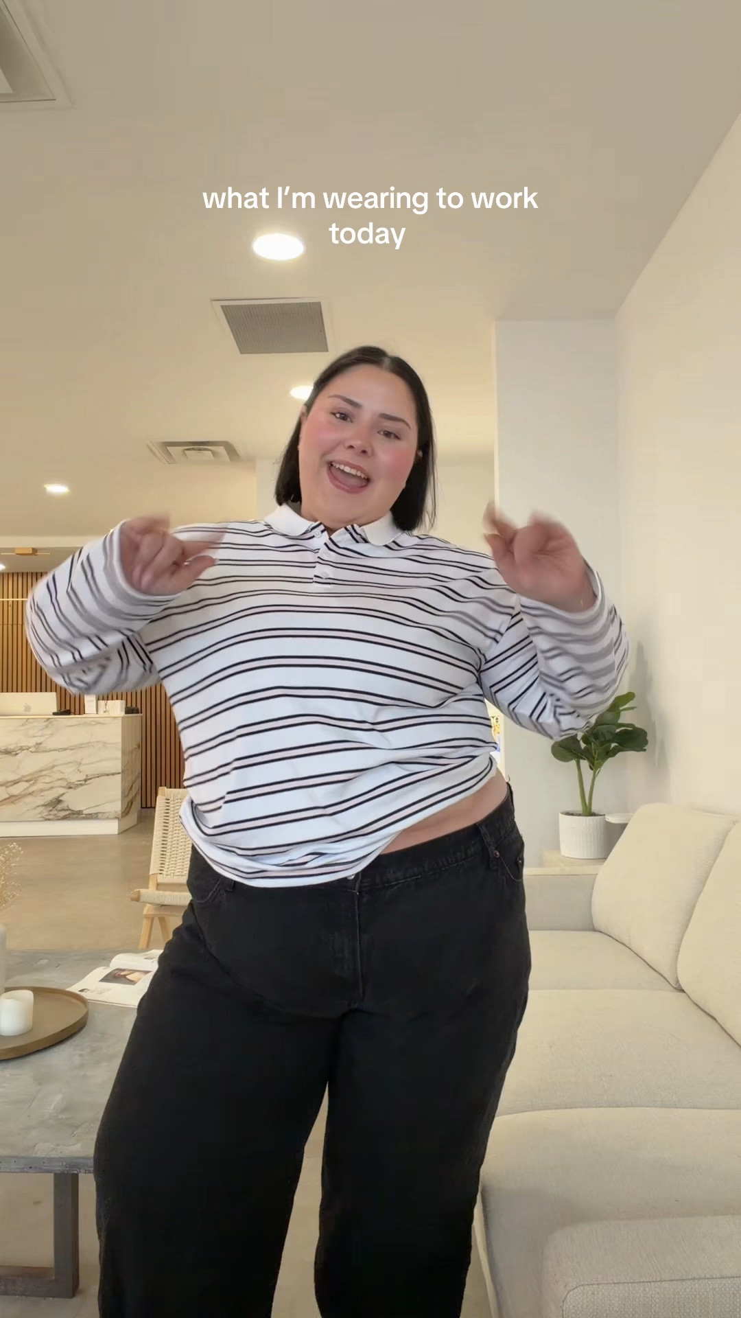 Striped collared shirt & my fav black jeans from @abercrombie in the low rise ultra loose fit🩷 comfy work outfit plus size 

#LTKplussize #LTKcanada #LTKjeans