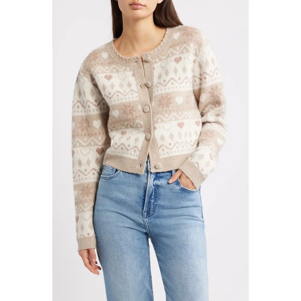 All in Favor Fair Isle Cardigan in Beige Ivory Taupe at Nordstrom, Size Large | Nordstrom