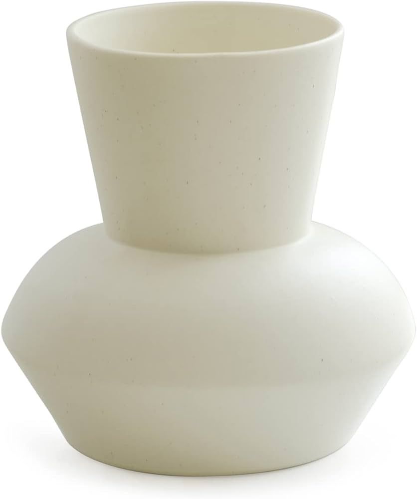 Wide Mouth Ceramic Flower Vase, Minimalist Decor for Living Room (Crème) | Amazon (US)