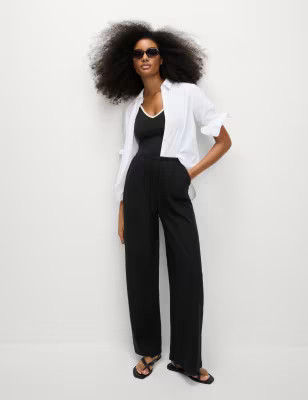 Linen Blend Wide Leg Trousers | Marks and Spencer US