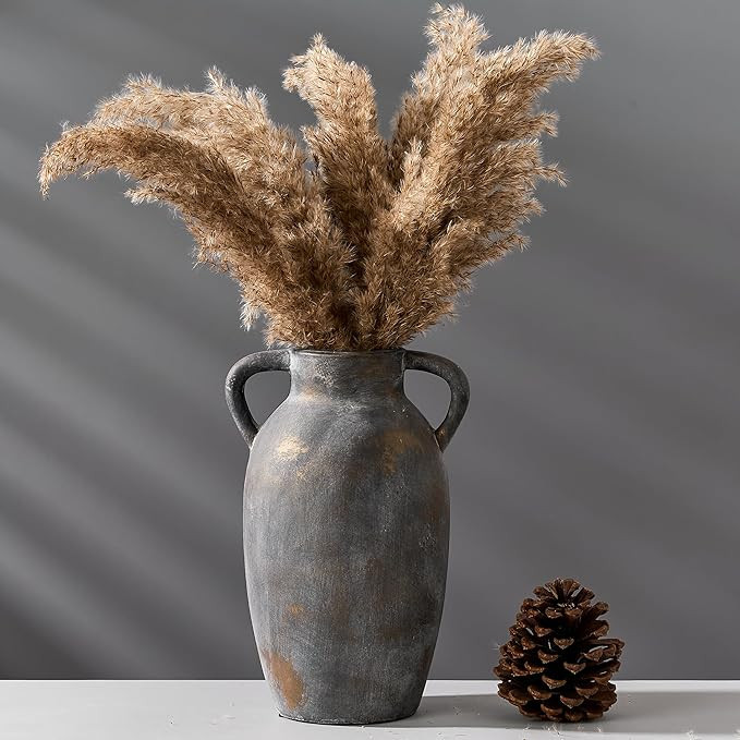 9.84 Inch Terracotta Vase with Handles, Ceramic Rustic Vase for Home Decor, Vintage Antique Farmh... | Amazon (US)
