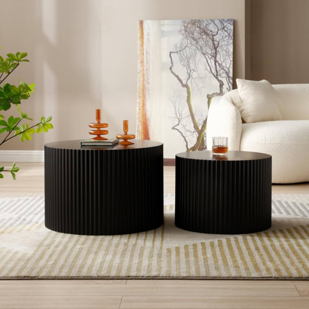 Nesting Coffee Table Set of 2,Matte Black Round Wooden Coffee Tables, Modern Round Coffee Table A... | Amazon (US)
