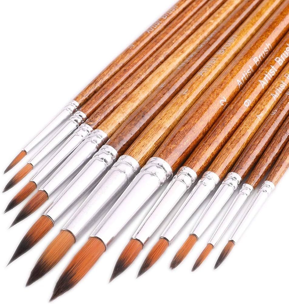FENORKEY Artist Watercolor Paint Brushes, Round Pointed Tip Paint Brushes Set, 12pcs Different Si... | Amazon (US)