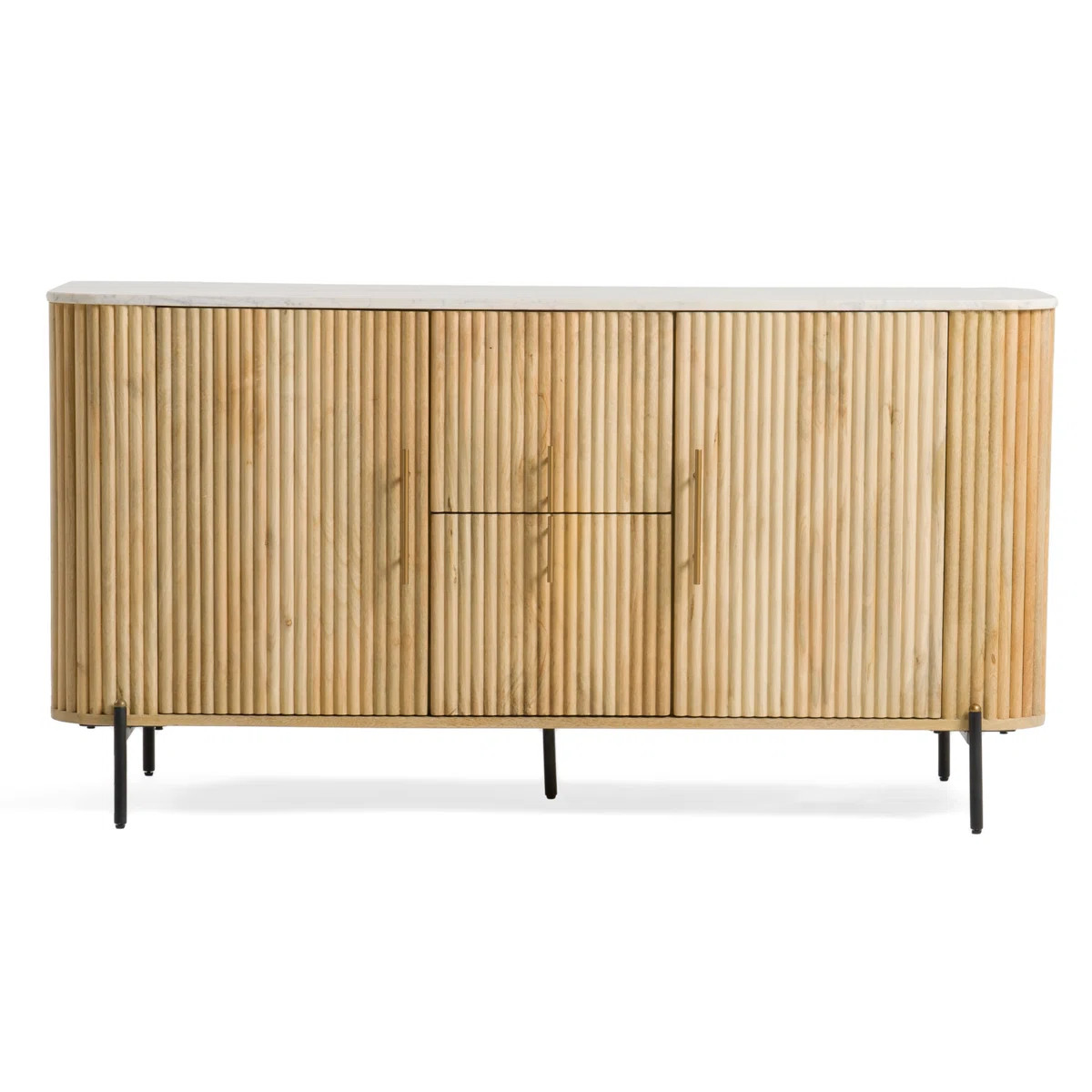 Cid Jolie Sideboard Buffet Cabinet, 59 Inch Marble Top, Reeded Mango Wood, 4 Doors | Wayfair North America